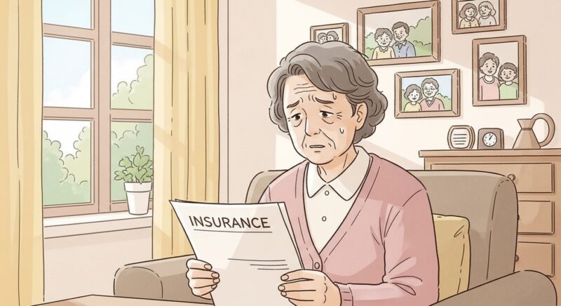 70대 어르신이 보험 서류를 보며 고민하는 모습