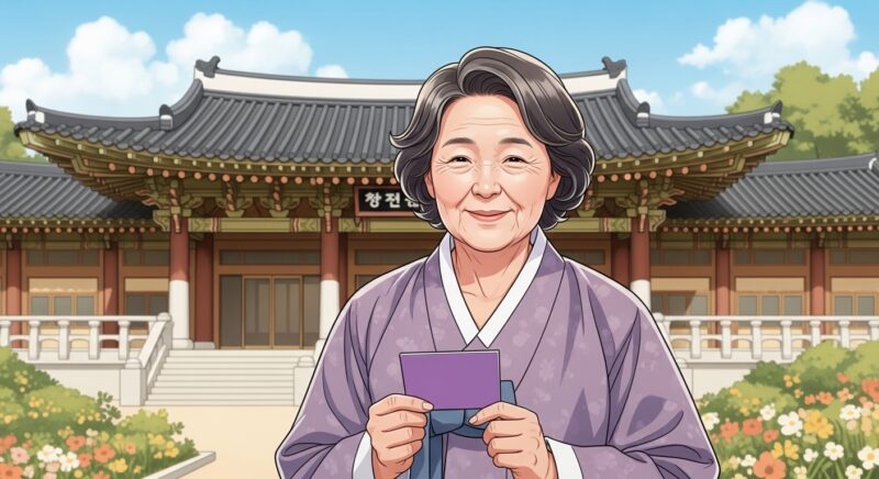 문화누리카드를 들고 있는 어르신과 문화시설 배경