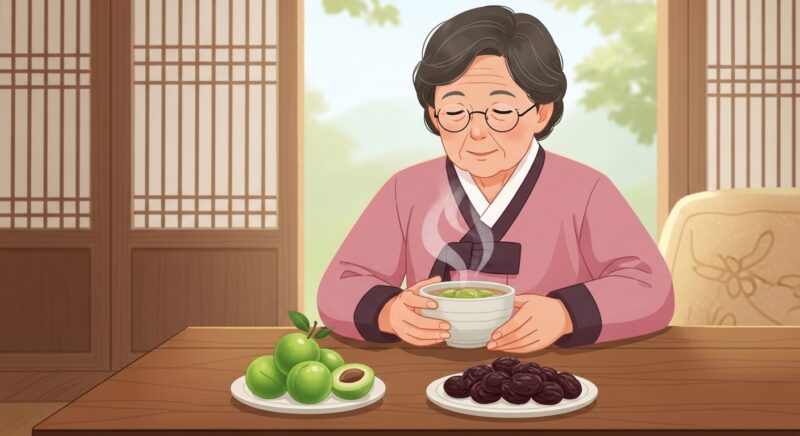 명절 후 소화불량에 좋은 매실차를 마시는 어르신
