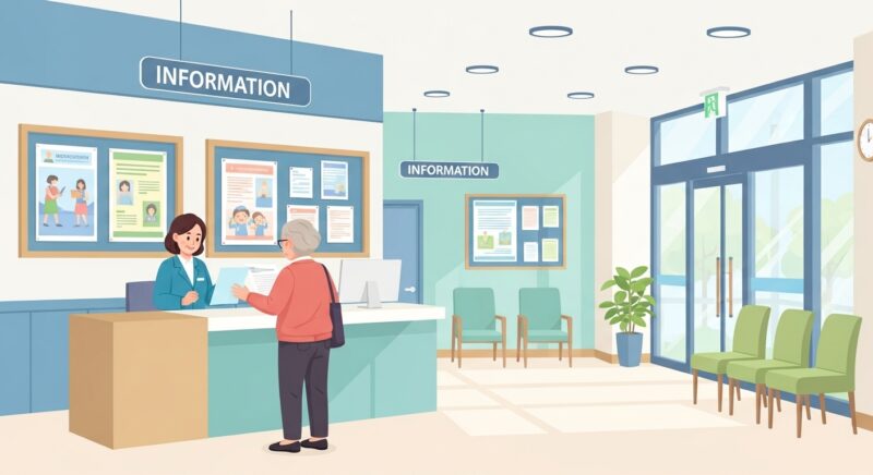 노인 일자리 신청 방법 나이 자격 조건을 안내받는 어르신이 지역 커뮤니티 센터에서 상담하는 모습