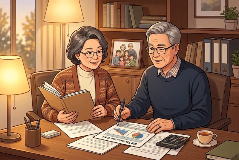 부부가 증여세 서류 검토 중